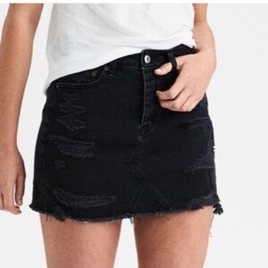 American Eagle Ne(x)t Level Stretch Distressed Denim Mini Skirt in Black Size 2R